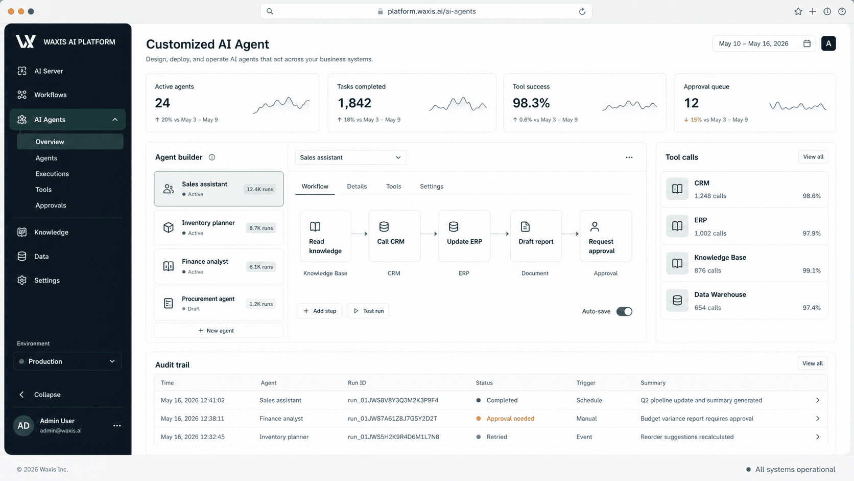 Waxis customized AI agent interface preview